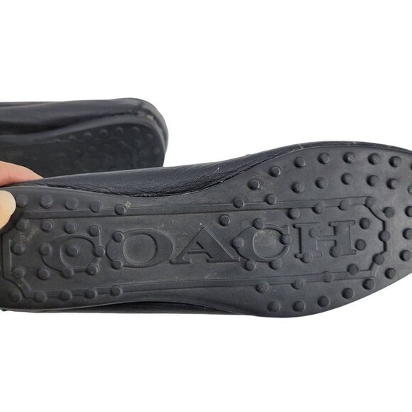Coach Fredrica Pebble Leather Loafers 6.5 Black A5175 Slip On Flats Silver Logo - Picture 12 of 15